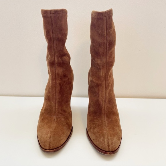 Alexander Wang Gia Suede Heeled boots sock bootie Ankle Size 37.5 leather brown - Picture 4 of 14